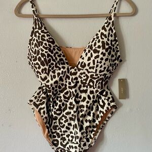 J.Crew Plunge V-neck One-Piece Swimsuit New Leopard size 12